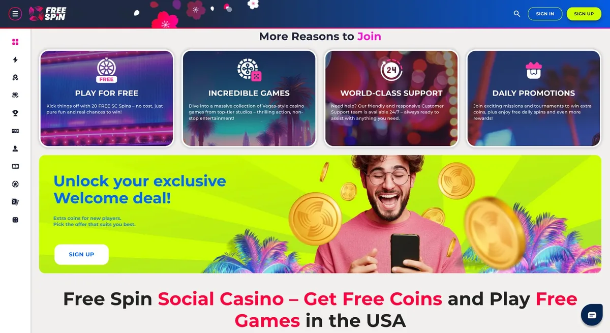 Free Spin Casino Oklahoma features — free sweepstakes casino platform for Oklahoma players